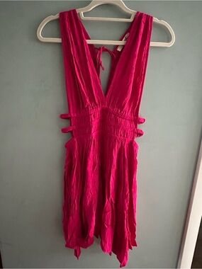 Blush Fuchsia Backless V-Neck Summer Dress